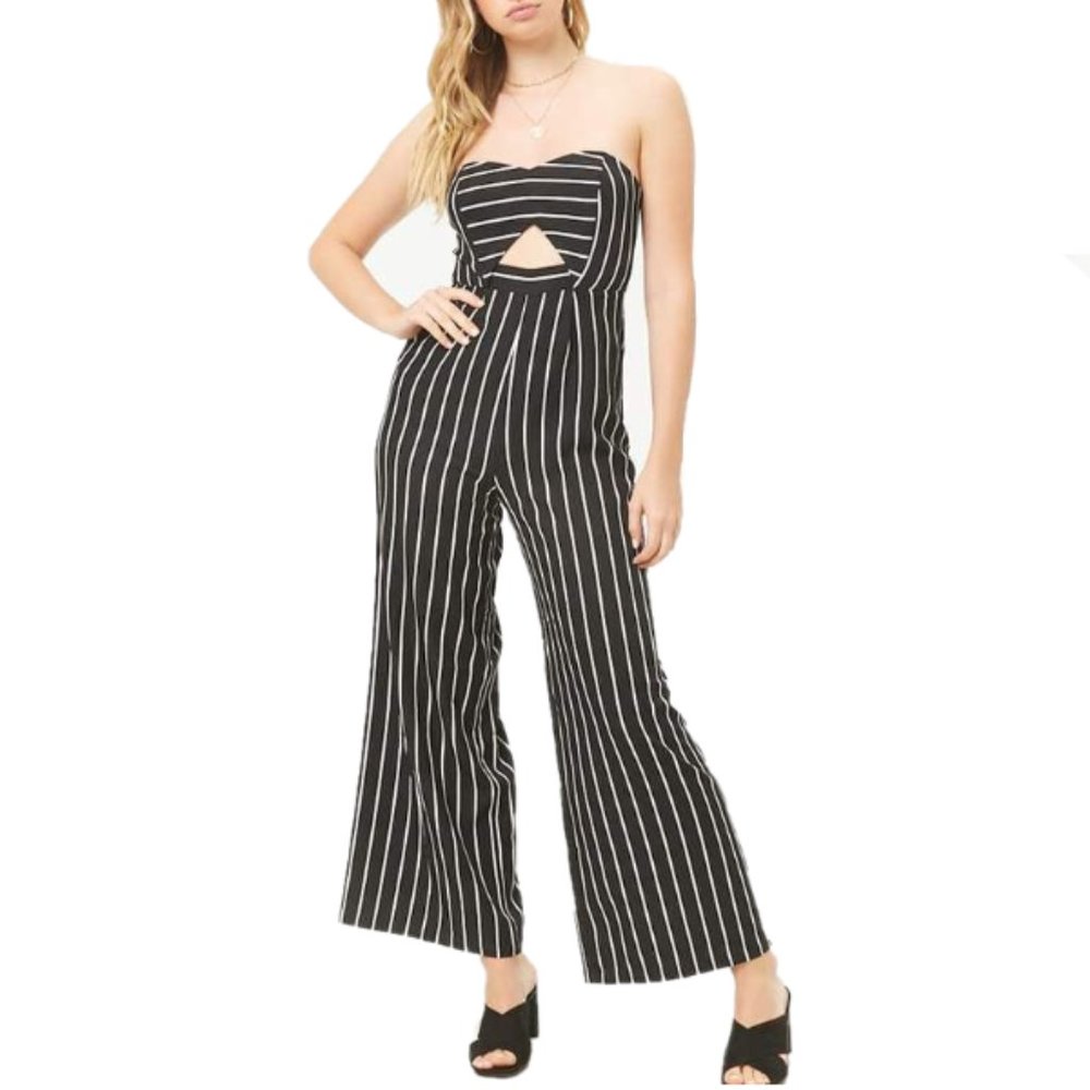 Forever 21 Strapless Black & White Stripe Jumpsuit (M) Excellent Condition